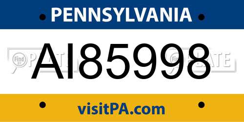 AI85998 Pennsylvania License Plate