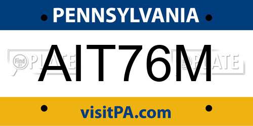 AIT76M Pennsylvania License Plate