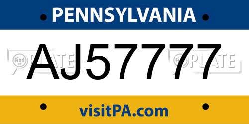 AJ57777 Pennsylvania License Plate