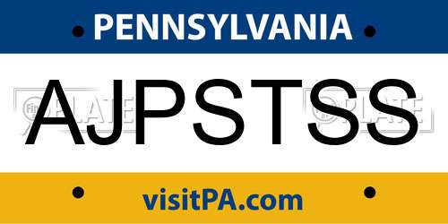 AJPSTSS Pennsylvania License Plate