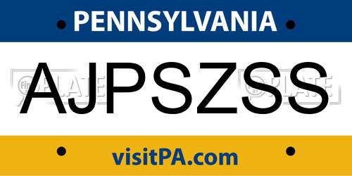 AJPSZSS Pennsylvania License Plate
