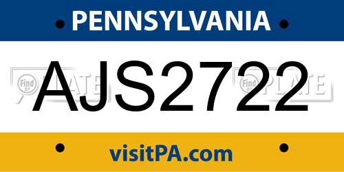 AJS2722 Pennsylvania License Plate