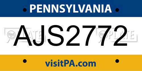 AJS2772 Pennsylvania License Plate