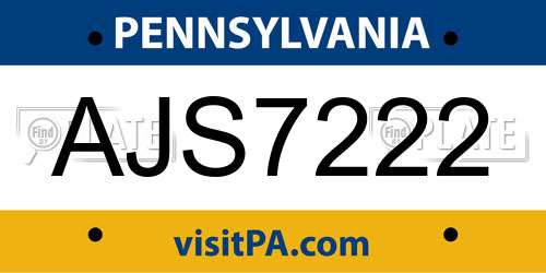 AJS7222 Pennsylvania License Plate