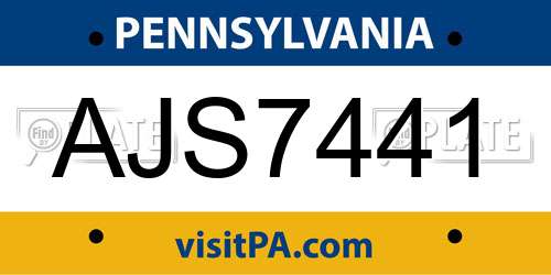 AJS7441 Pennsylvania License Plate