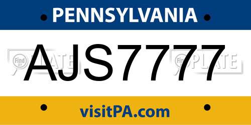 AJS7777 Pennsylvania License Plate