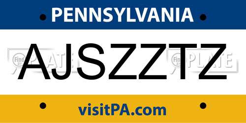 AJSZZTZ Pennsylvania License Plate