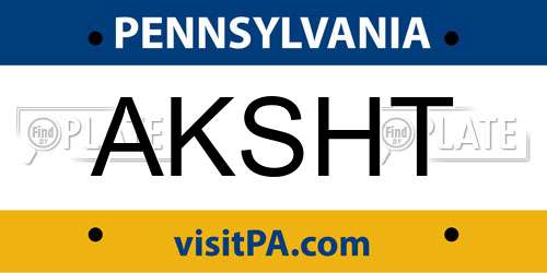 AKSHT Pennsylvania License Plate