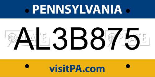 AL3B875 Pennsylvania License Plate