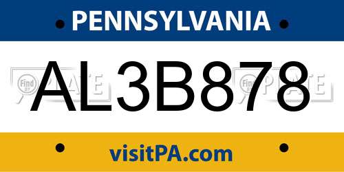 AL3B878 Pennsylvania License Plate