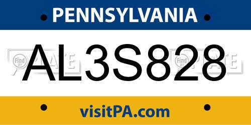 AL3S828 Pennsylvania License Plate