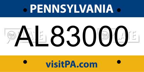 AL83000 Pennsylvania License Plate