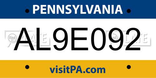 AL9E092 Pennsylvania License Plate