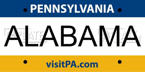 ALABAMA Pennsylvania License Plate