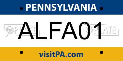 ALFA01 Pennsylvania License Plate