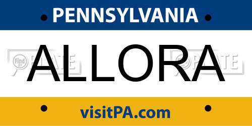 ALLORA Pennsylvania License Plate