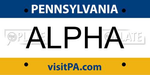 ALPHA Pennsylvania License Plate