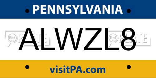 ALWZL8 Pennsylvania License Plate