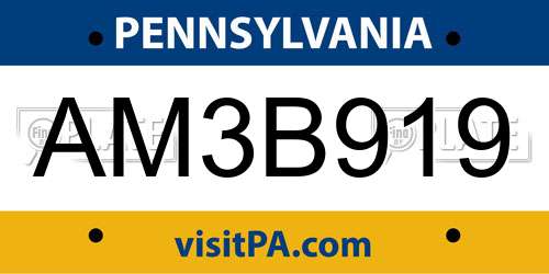 AM3B919 Pennsylvania License Plate