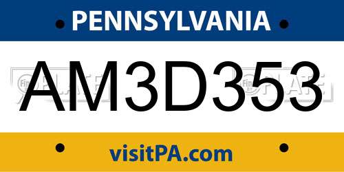 AM3D353 Pennsylvania License Plate