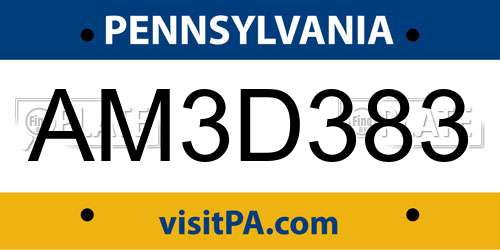AM3D383 Pennsylvania License Plate
