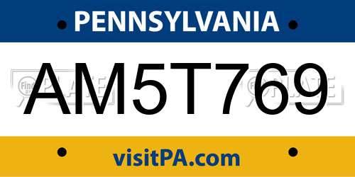AM5T769 Pennsylvania License Plate