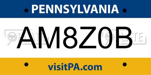 AM8Z0B Pennsylvania License Plate