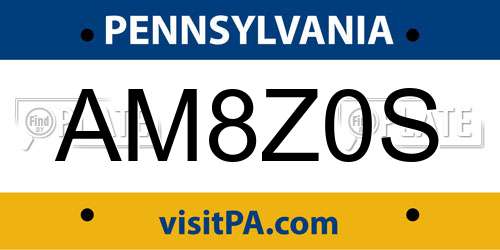 AM8Z0S Pennsylvania License Plate