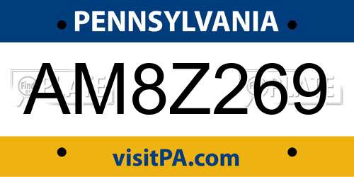 AM8Z269 Pennsylvania License Plate