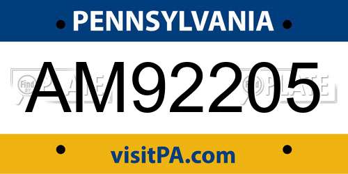 AM92205 Pennsylvania License Plate
