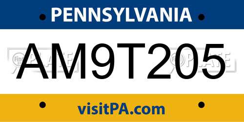 AM9T205 Pennsylvania License Plate