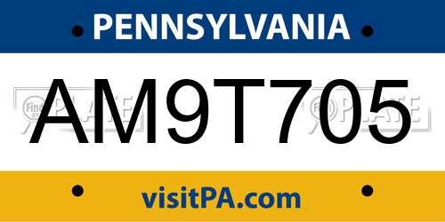 AM9T705 Pennsylvania License Plate