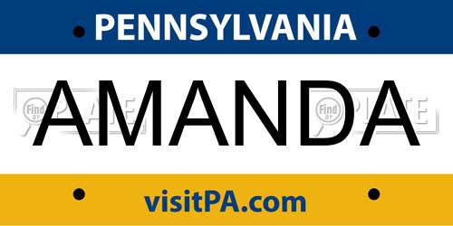 AMANDA Pennsylvania License Plate