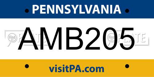 AMB205 Pennsylvania License Plate