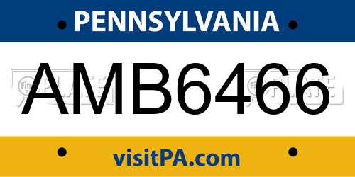 AMB6466 Pennsylvania License Plate
