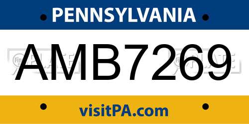 AMB7269 Pennsylvania License Plate