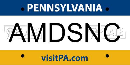 AMDSNC Pennsylvania License Plate