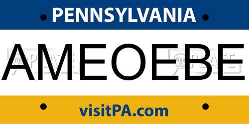 AMEOEBE Pennsylvania License Plate