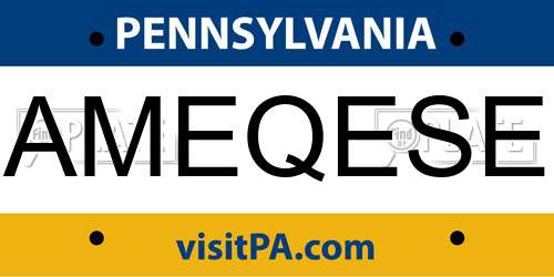 AMEQESE Pennsylvania License Plate