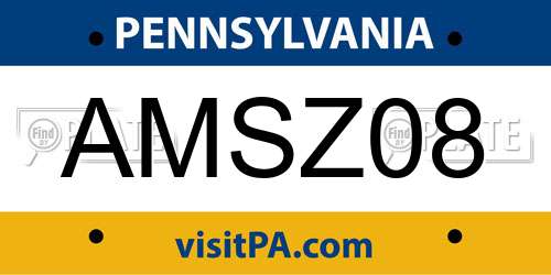 AMSZ08 Pennsylvania License Plate
