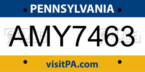 AMY7463 Pennsylvania License Plate
