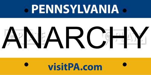ANARCHY Pennsylvania License Plate