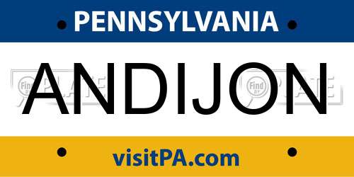 ANDIJON Pennsylvania License Plate