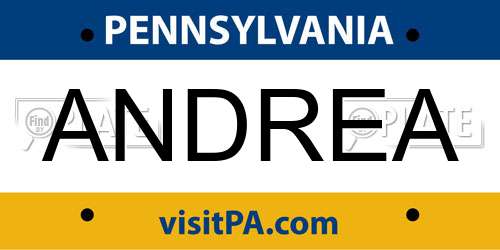 ANDREA Pennsylvania License Plate