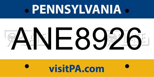 ANE8926 Pennsylvania License Plate