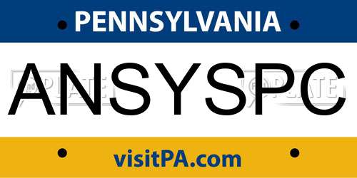 ANSYSPC Pennsylvania License Plate