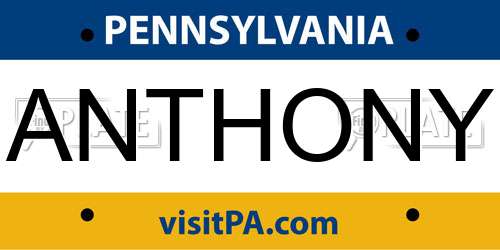 ANTHONY Pennsylvania License Plate