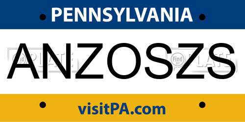 ANZOSZS Pennsylvania License Plate