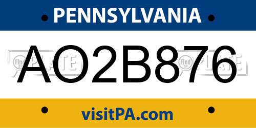 AO2B876 Pennsylvania License Plate