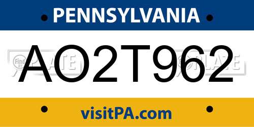 AO2T962 Pennsylvania License Plate
